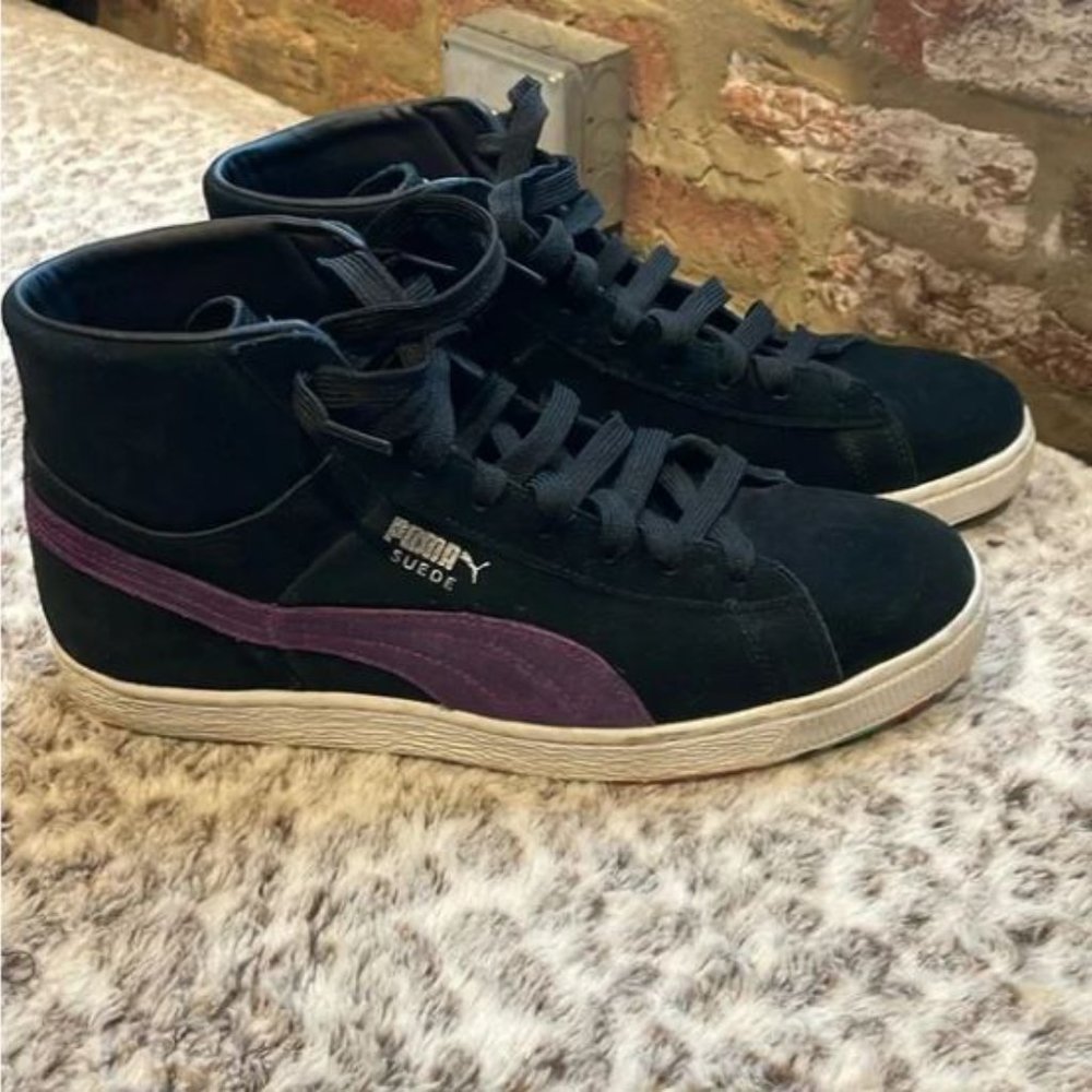 Puma Suede Hi top Sneaker Black/Purple 10.5